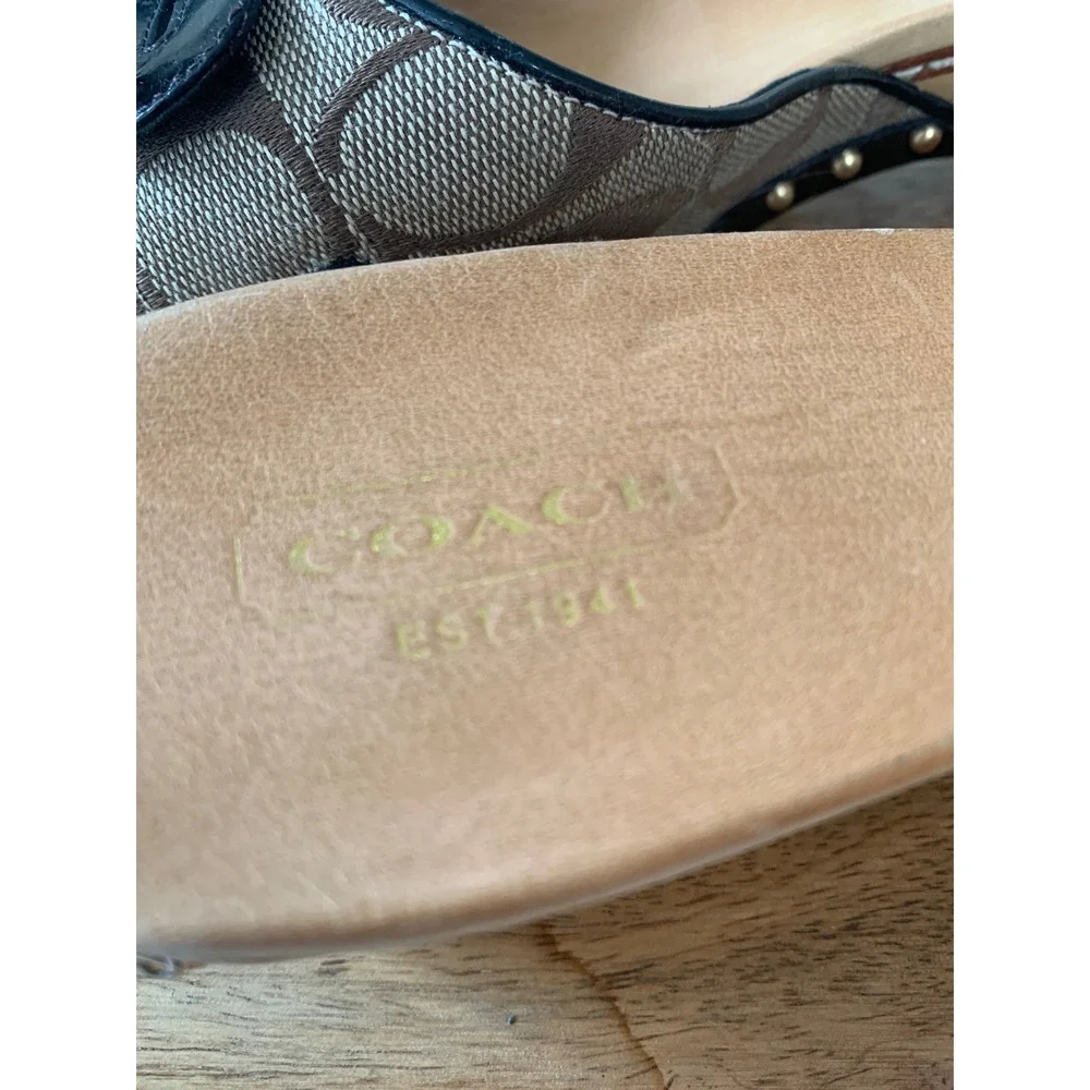Vintage Coach Lee Sandal Signature Logo Cavas Wood Heel Patent Leather Women 8.5 - Picture 15 of 16